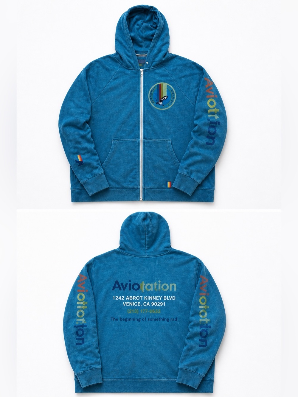 Rare Vintage Aviator Nation "The beginning..." Teal Graphic Hoodie